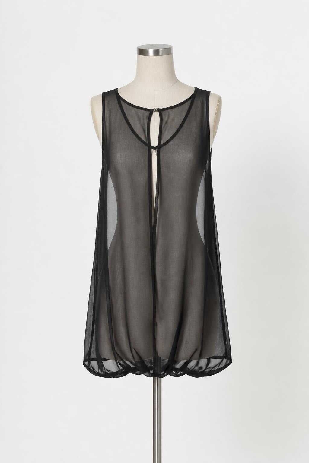 Black Sheer Mesh Sleeveless Long Top - on model shot, second-hand at Why Go Less, Dekwaneh, Lebanon