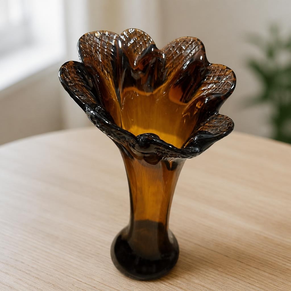 Amber blown glass fluted vase, tall vintage style | Pre-Loved | Why Go Less