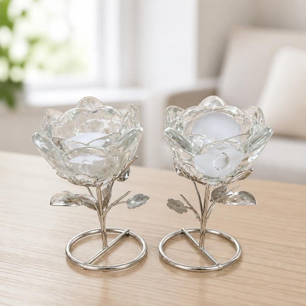 2 photophores en cristal rose sur socle doré | Occasion | Pourquoi se contenter de moins
