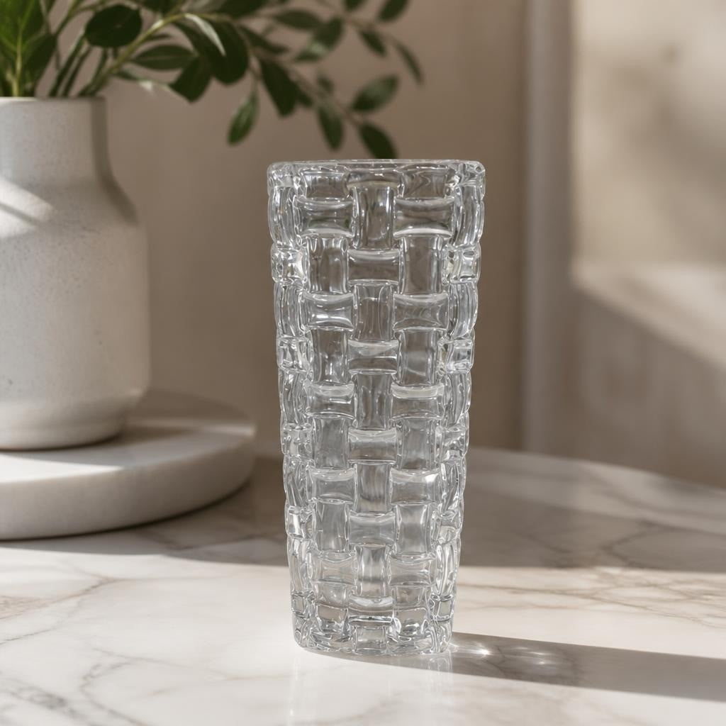 Crystal basket-weave textured glass vase | Pre-Loved | Why Go Less