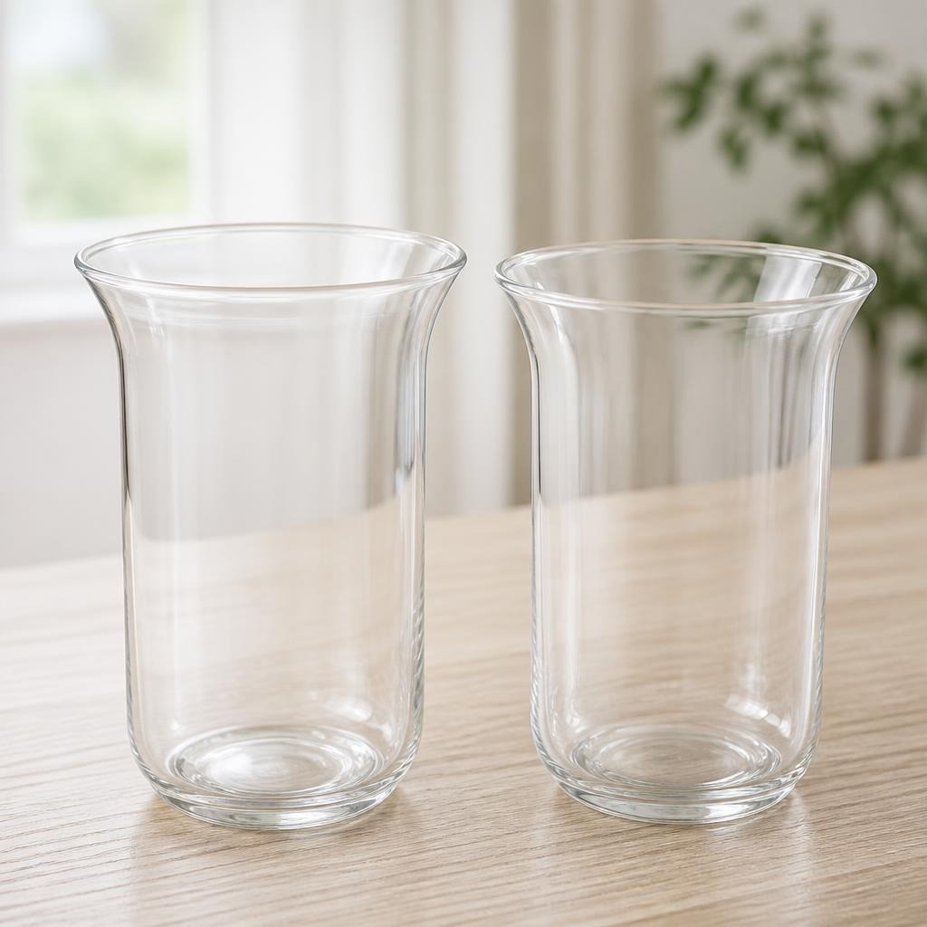 Pair of large clear glass hurricane vases | Pre-Loved | Why Go Less