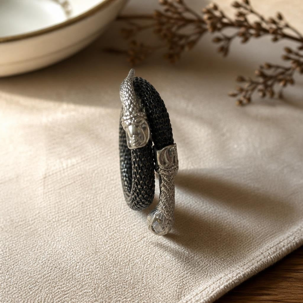Silver snake wrap bangle bracelet, dark scale detail | Pre-Loved | Why Go Less-1