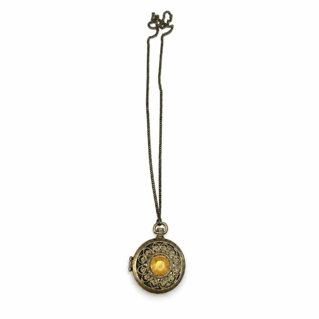 Collier pendentif montre de poche style antique, collier pendentif médaillon bronze doré vintage, filigrane | Seconde main | Pourquoi se contenter de moins