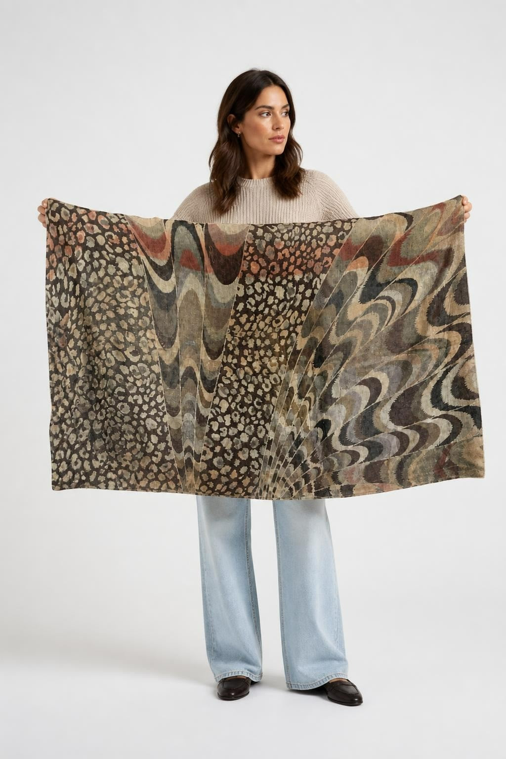 Butterfly wing print boho kimono/wrap, brown multicolor | Pre-Loved | Why Go Less