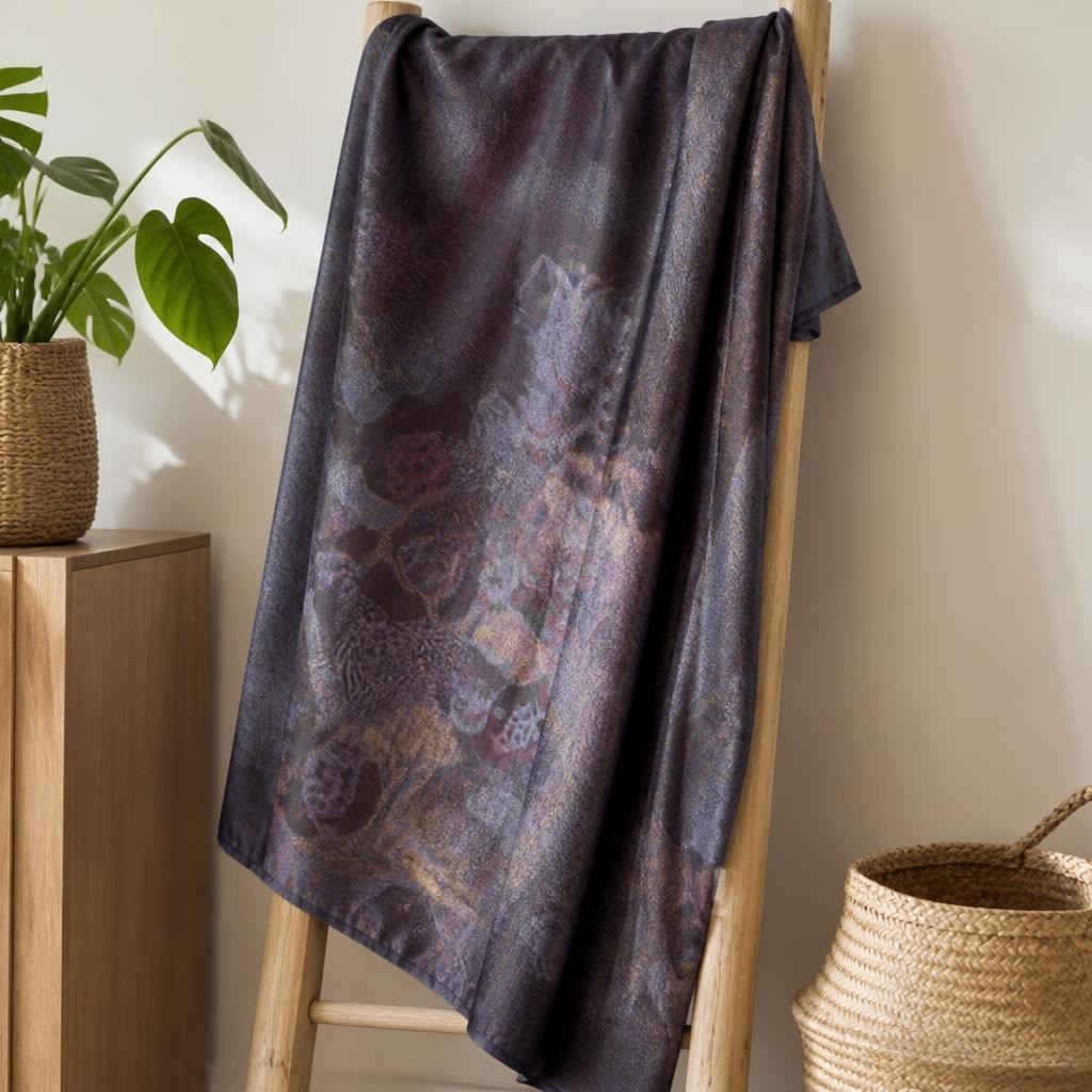 Grey purple artistic print large scarf/shawl | Pre-Loved | Why Go Less