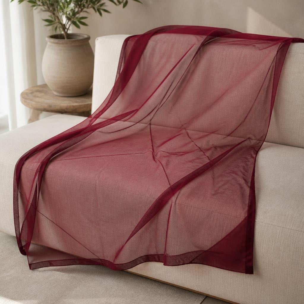 Burgundy Sheer Square Scarf, Solid, ~90x90cm - pre-loved at Why Go Less, Lebanon
