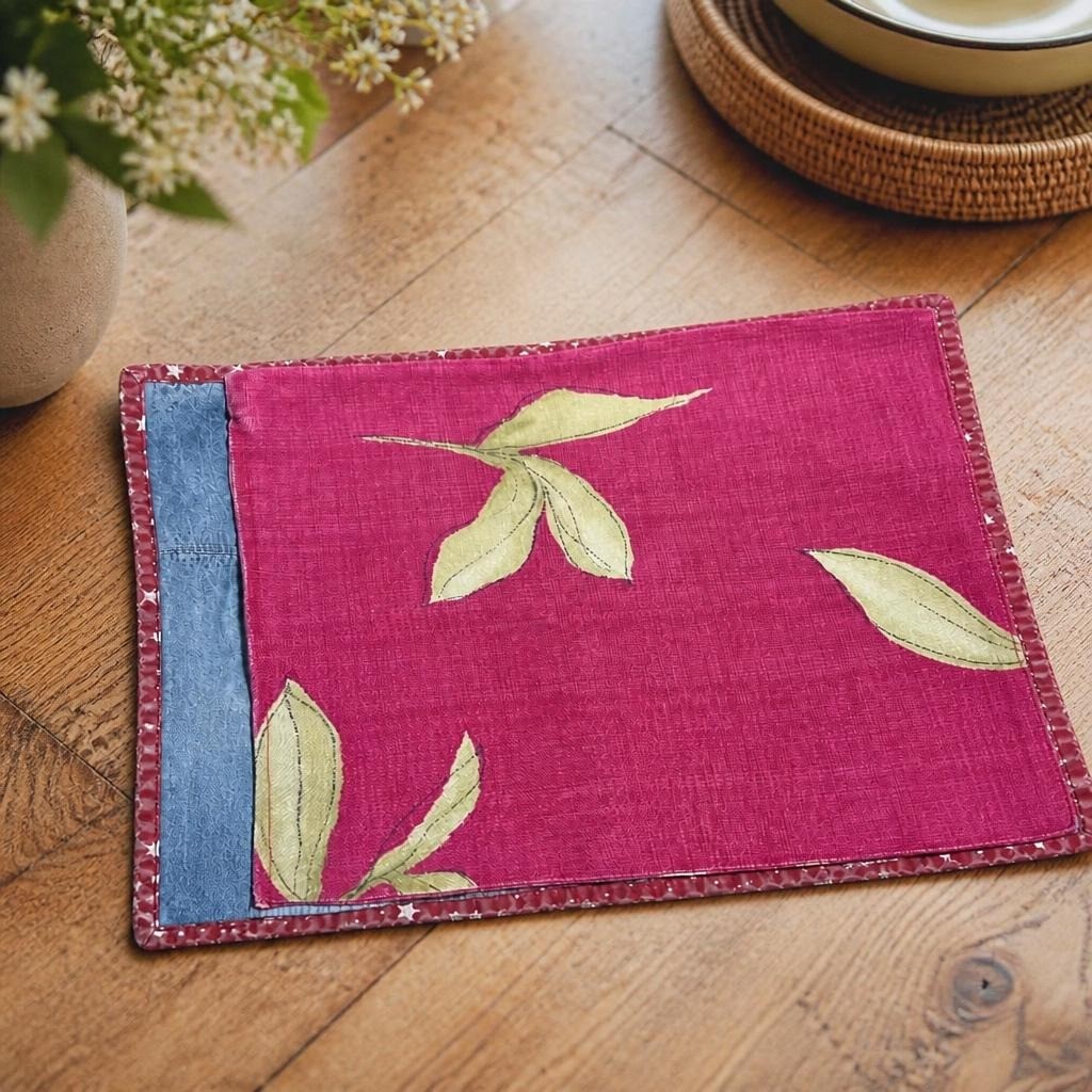 Handmade Patchwork Fabric Placemat, Pink Floral Leaf - at Why Go Less, Lebanon
