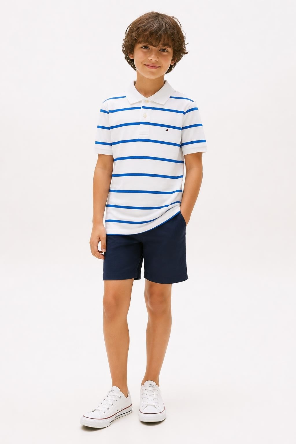 Tommy Hilfiger Striped Polo White/blue Kids L(12-14) - at Why Go Less, Lebanon