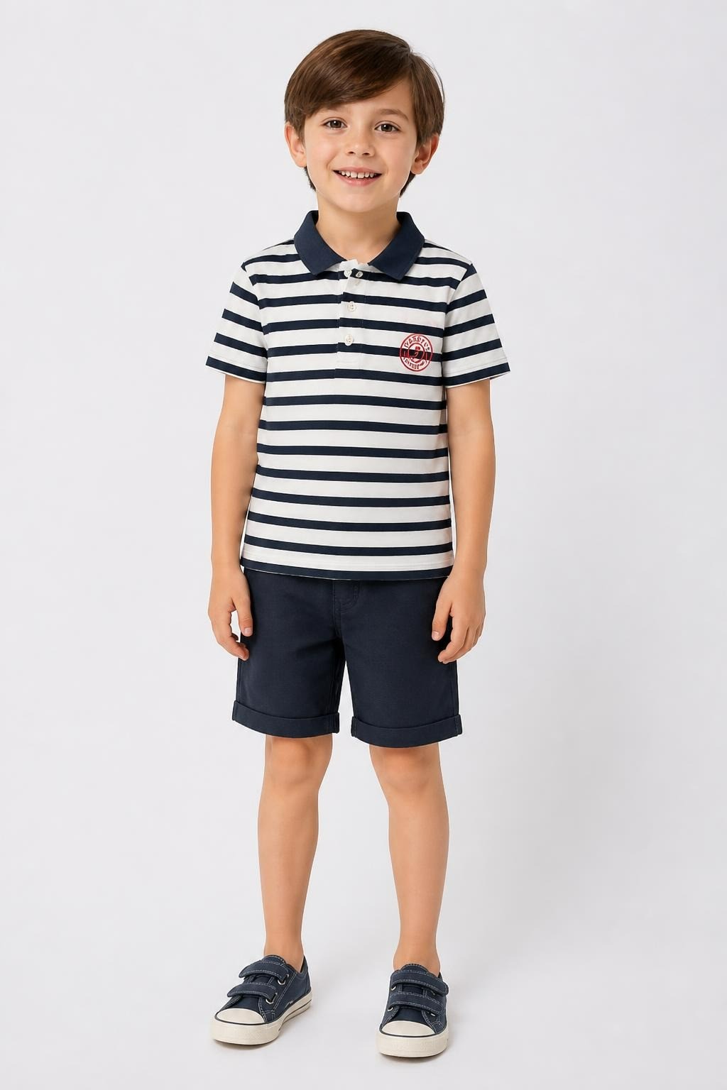 Jacadi Striped Polo White/navy Kids, Logo Embroidery - at Why Go Less, Lebanon