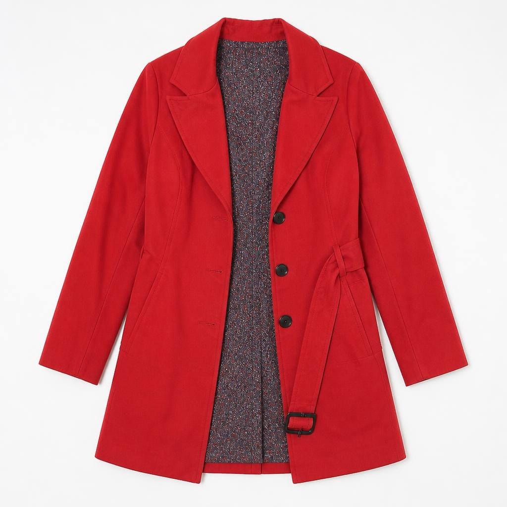 Mango red blazer coat paisley lining - flat lay shot, second-hand at Why Go Less, Dekwaneh, Lebanon
