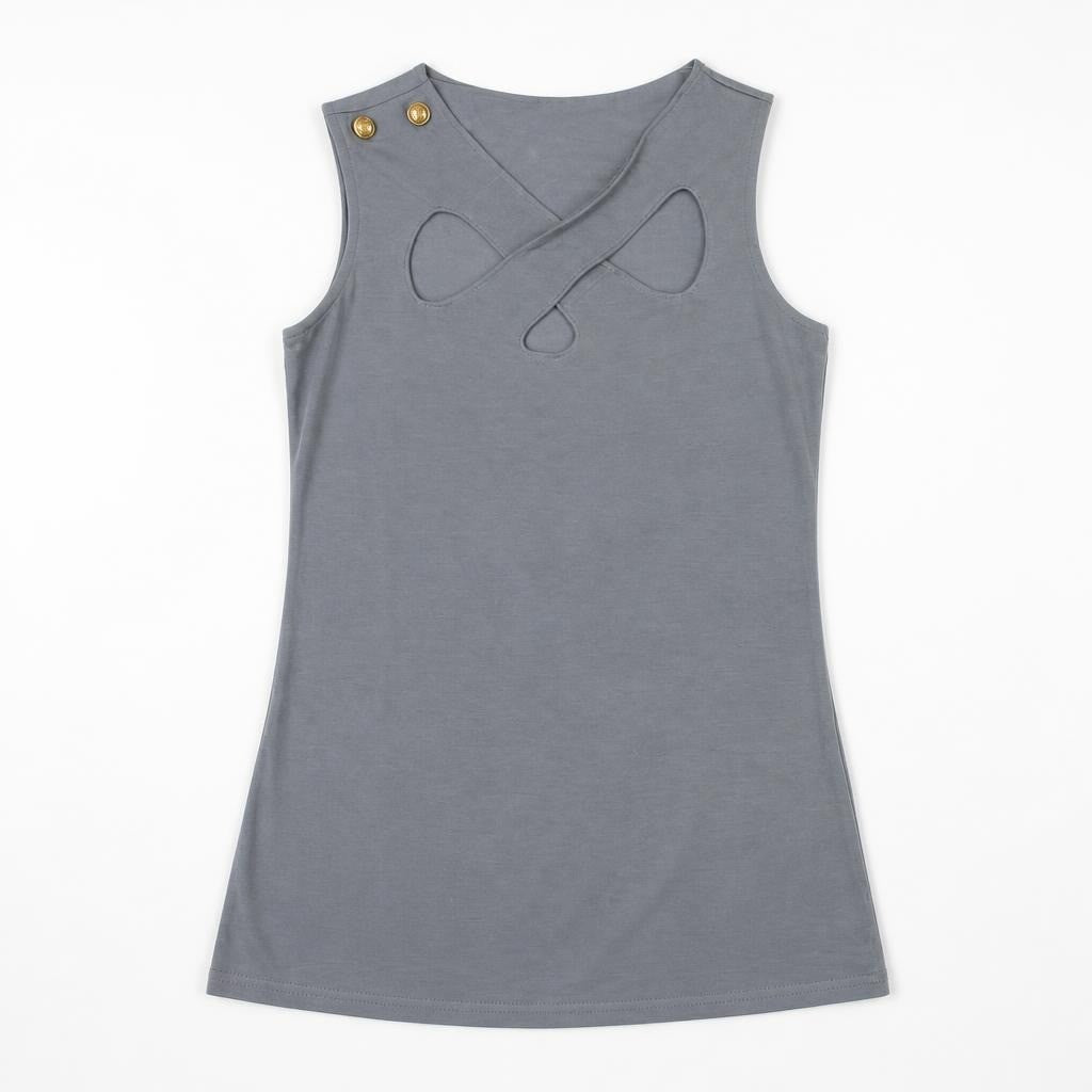 Armani Exchange Blue Sleeveless Cutout Top Size S - flat lay shot, second-hand at Why Go Less, Dekwaneh, Lebanon
