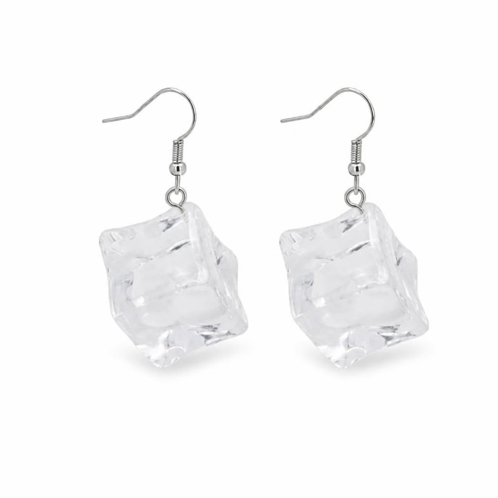 Clear ice cube dangle earrings, acrylic, silv - second-hand at Why Go Less