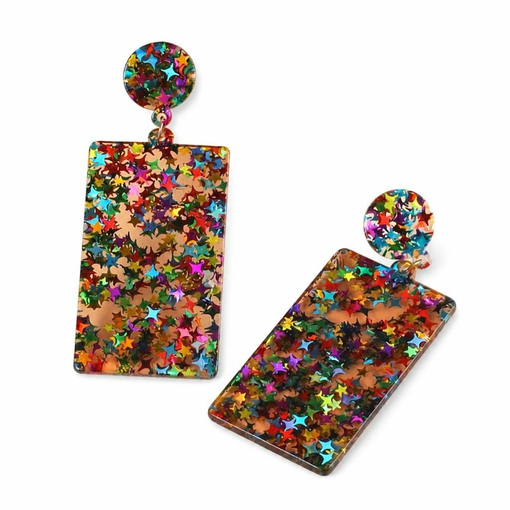 Multicolor star glitter acrylic rectangle dro - second-hand at Why Go Less