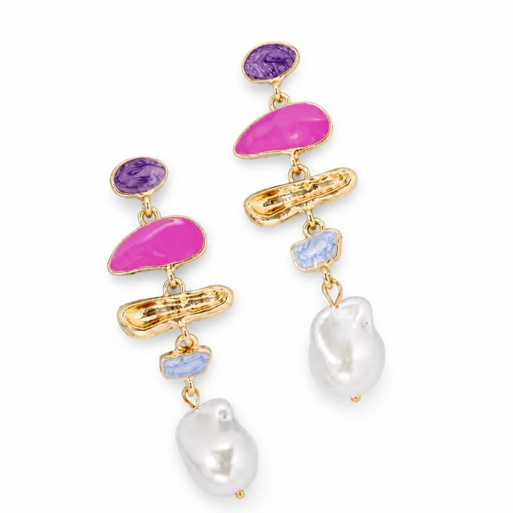 Colorful multi-charm baroque pearl drop earri - second-hand at Why Go Less