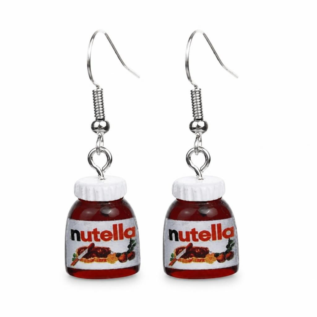 Nutella Jar Novelty Dangle Earrings, silver t - second-hand at Why Go Less