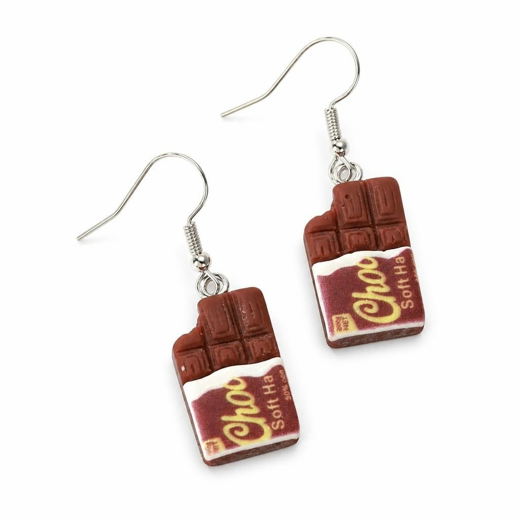 Chocolate Bar Novelty Dangle Earrings, brown - second-hand at Why Go Less