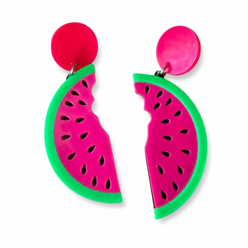 Watermelon Slice Acrylic Statement Drop Earri - second-hand at Why Go Less