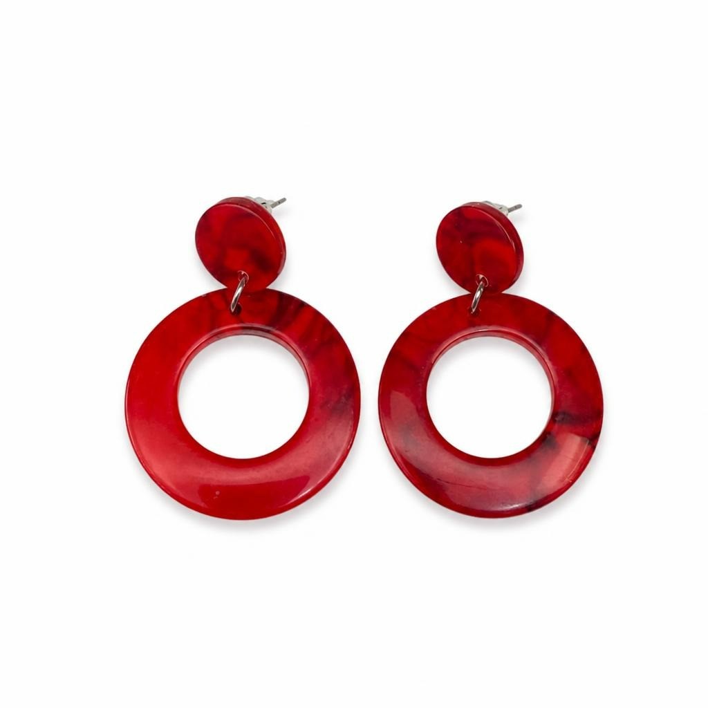 Red marbled acrylic hoop drop earrings statem - second-hand at Why Go Less
