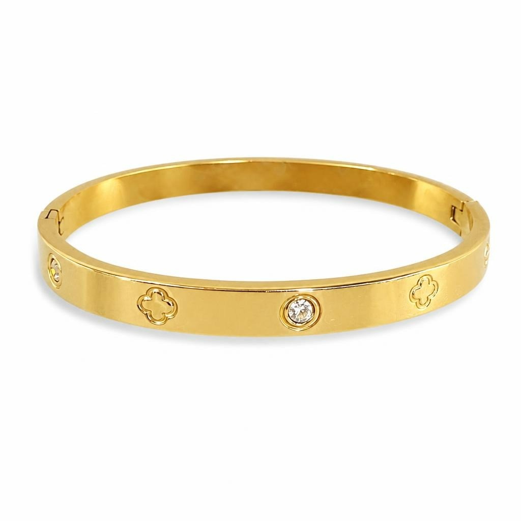 Gold-tone clover crystal bangle bracelet - second-hand at Why Go Less