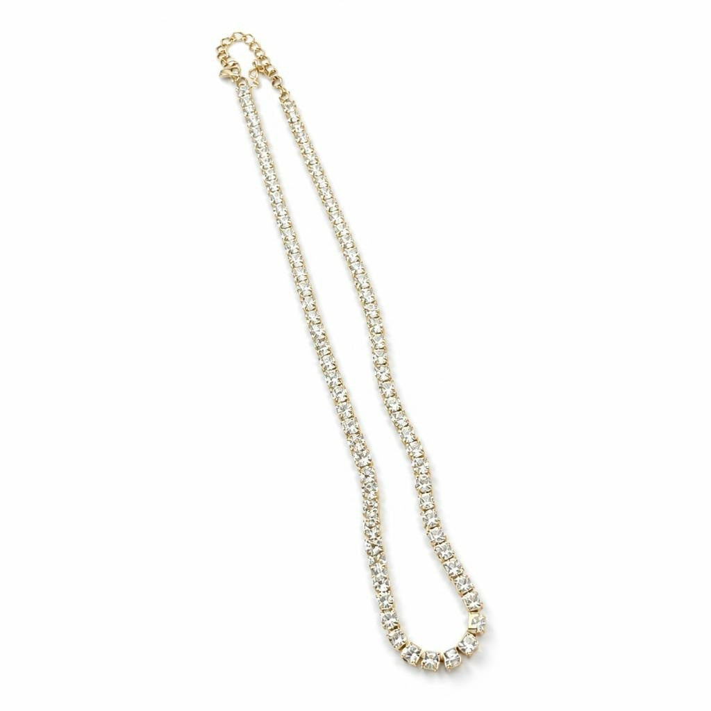 Crystal rhinestone tennis necklace, gold-tone - second-hand at Why Go Less
