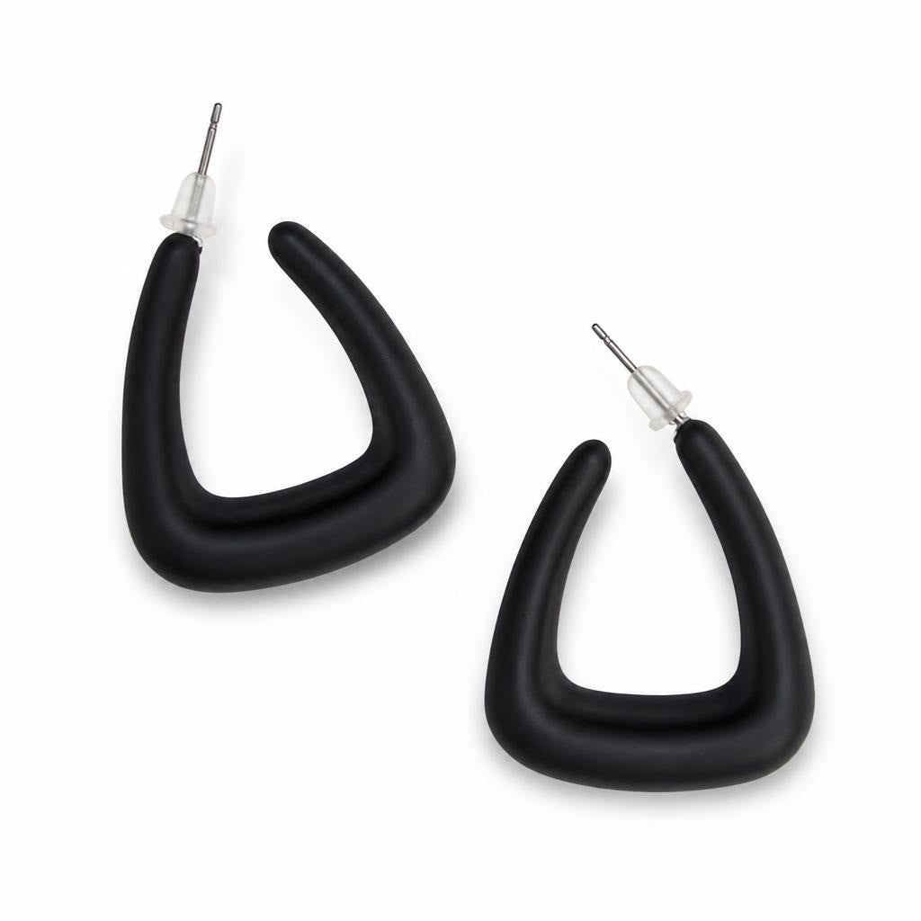 Matte black geometric triangular hoop earring - second-hand at Why Go Less