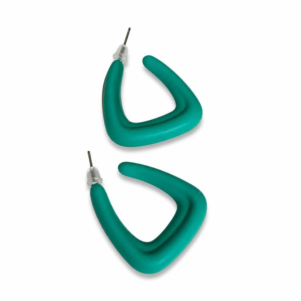 Matte Teal Green Geometric Triangle Hoop Earr - second-hand at Why Go Less
