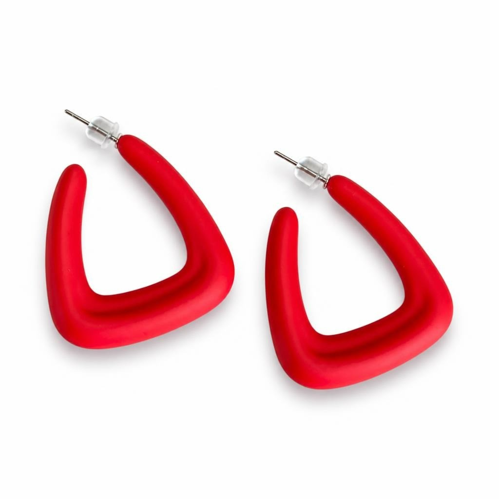 Matte Red Geometric Triangle Hoop Earrings - second-hand at Why Go Less