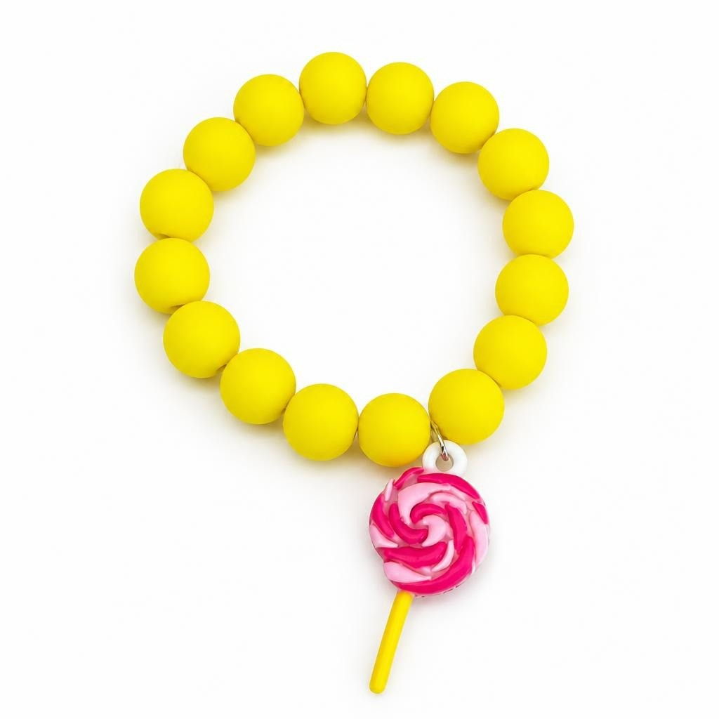 Yellow silicone bead bracelet with lollipop c - second-hand at Why Go Less