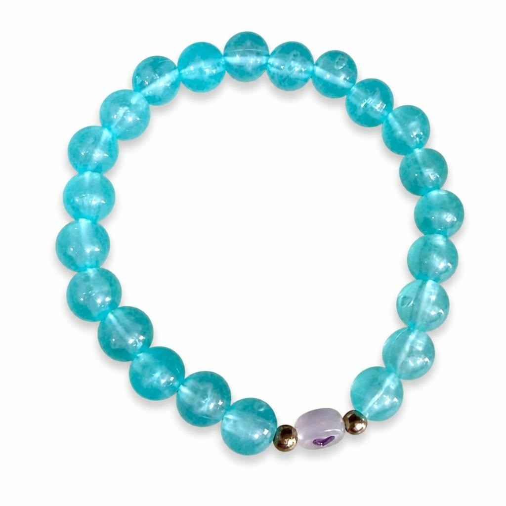 Aqua blue glass bead bracelet with letter cha - second-hand at Why Go Less