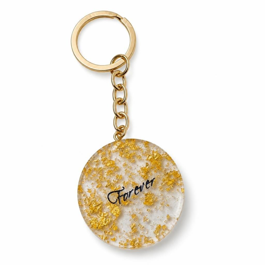 Round resin gold foil 'Forever' keychain - second-hand at Why Go Less