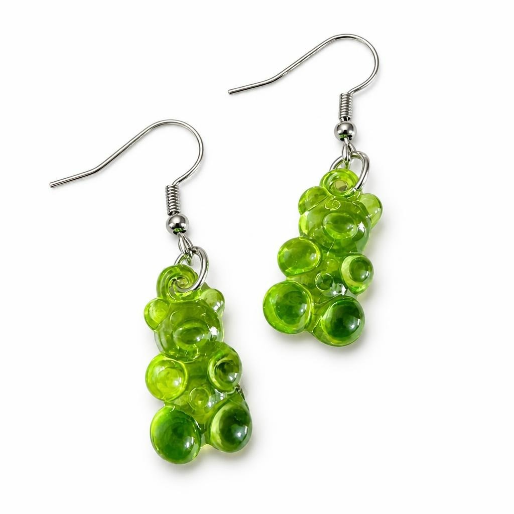 Green gummy bear novelty dangle earrings - second-hand at Why Go Less