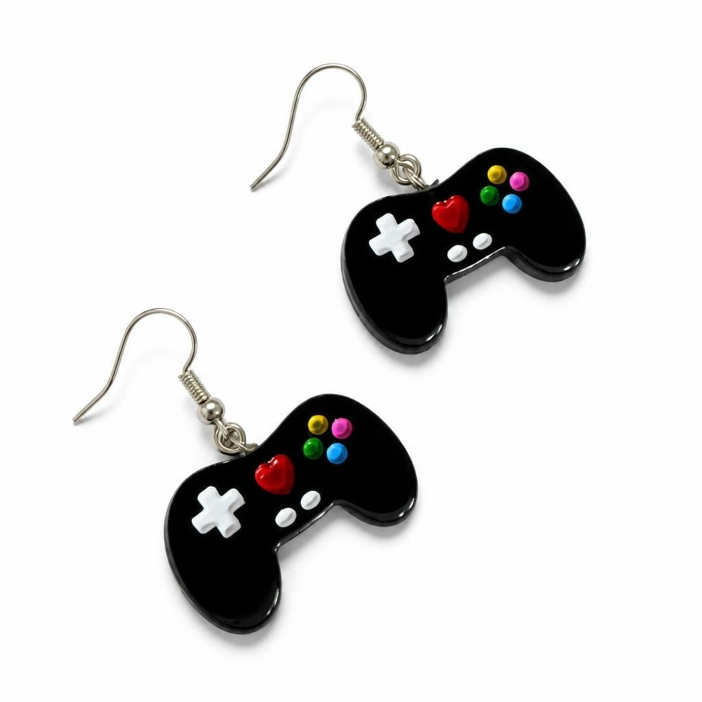 Black Game Controller Charm Drop Earrings - second-hand at Why Go Less