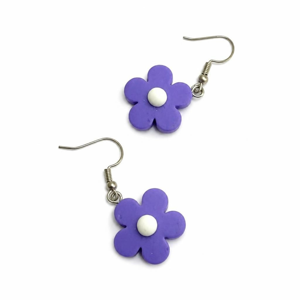 Purple Daisy Flower Clay Drop Earrings - second-hand at Why Go Less