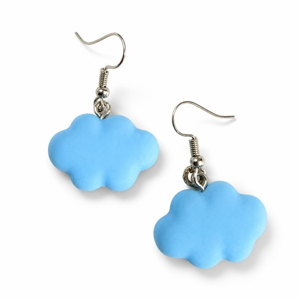 Blue cloud charm dangle earrings, silver hook - second-hand at Why Go Less