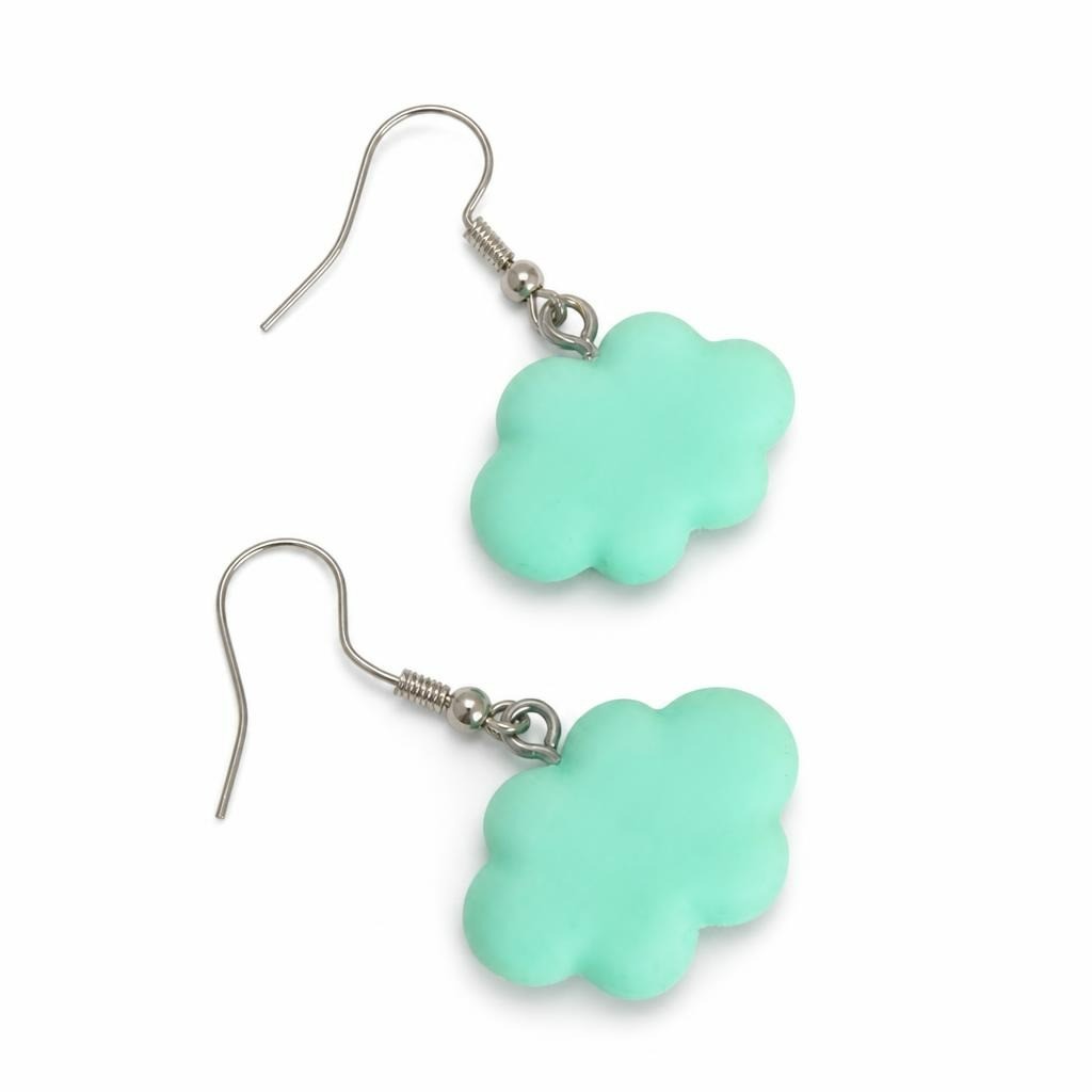 Mint green cloud-shape dangle earrings, silve - second-hand at Why Go Less