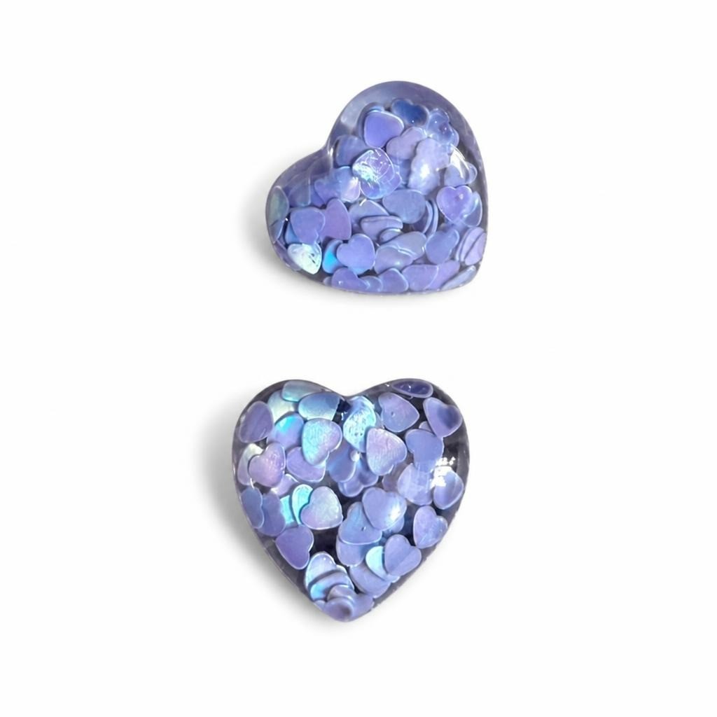 Purple resin heart glitter confetti stud earr - second-hand at Why Go Less