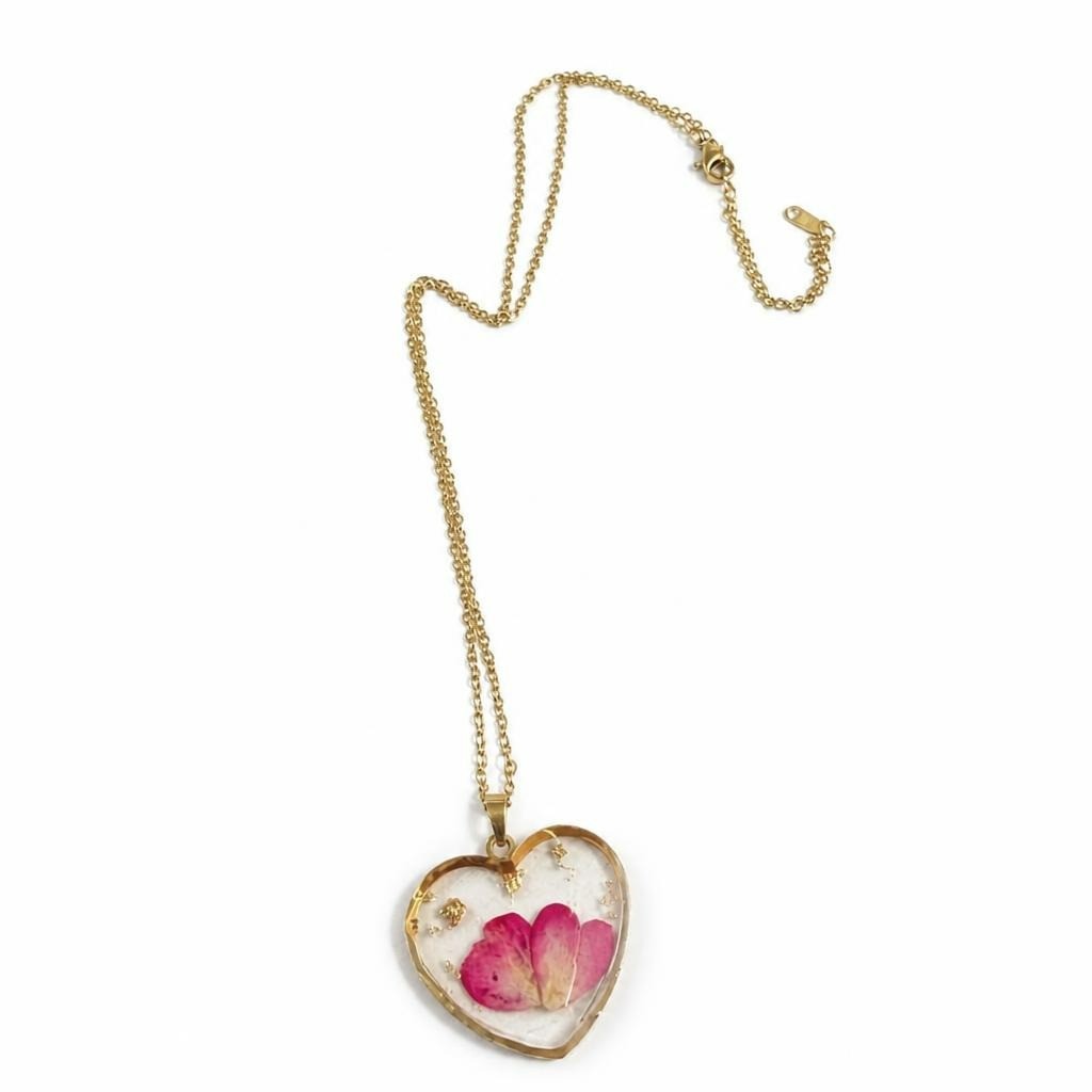 Gold-tone heart resin pendant necklace, pink - second-hand at Why Go Less
