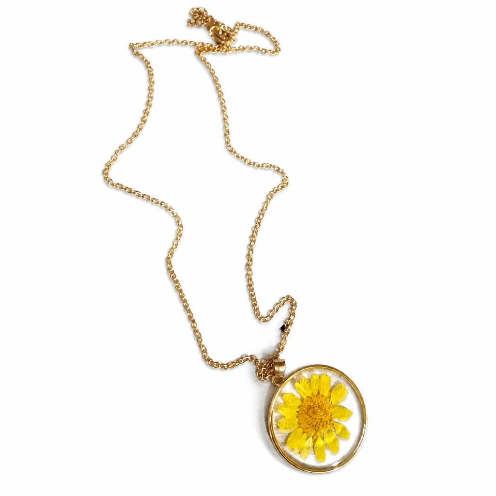 Gold-tone oval resin pendant necklace, yellow - second-hand at Why Go Less