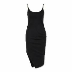 Black Asymmetric Midi Slip Dress Chain Straps, S - at Why Go Less, Lebanon