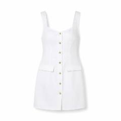 White Linen Button-front Sleeveless Mini Dress - at Why Go Less, Lebanon