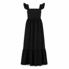Ruffle Strap Square Neck Black Maxi Dress - at Why Go Less, Lebanon