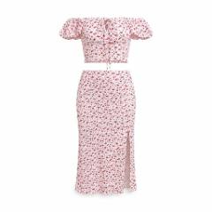 Floral Print Off-shoulder Crop Top & Midi Skirt Set - at Why Go Less, Lebanon