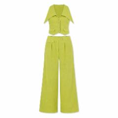Lime Green Crop Vest & Wide-leg Pants Set - at Why Go Less, Lebanon
