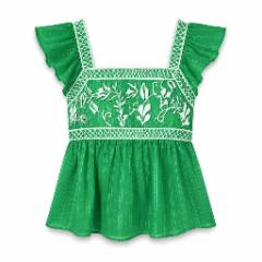 Green Embroidered Flutter-sleeve Babydoll Blouse - at Why Go Less, Lebanon