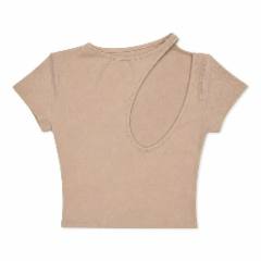 Grey Cutout Short-sleeve Knit Crop Top, S/M/L - at Why Go Less, Lebanon