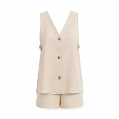 Beige Linen Button-front Vest & Shorts Co-ord Set - at Why Go Less, Lebanon