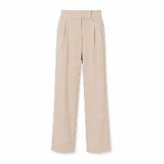 Beige High-waist Wide-leg Tailored Trousers - at Why Go Less, Lebanon
