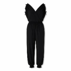 Black Wrap V-neck Ruched Tie-side Jumpsuit - at Why Go Less, Lebanon