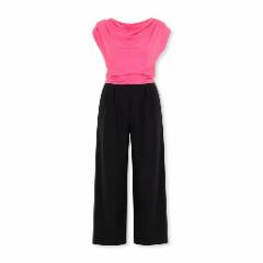 Neon Pink Cowl-neck Top and Black Wide Trousers - at Why Go Less, Lebanon