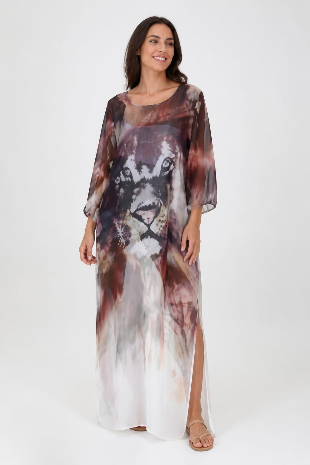 Sheer Lion-print Longline Kimono Coverup - at Why Go Less, Lebanon